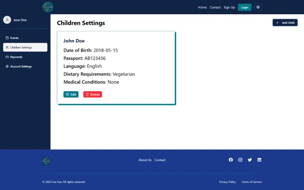 Les Fun dashboard for parents - children