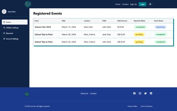 Les Fun dashboard for parents - events