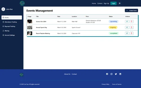 Les Fun dashboard for teachers - events