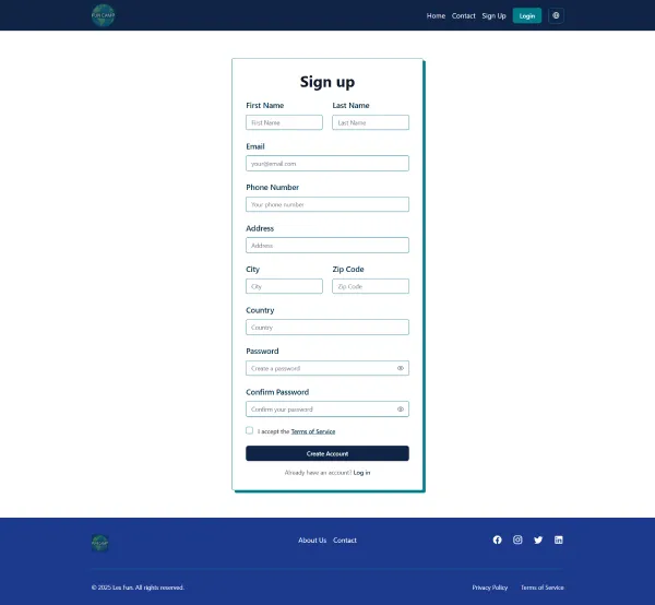 Les Fun signup page